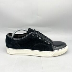 Lanvin Mens 10 Dbb1 Sneakers Cap Toe Suede Patent Leather Low Top Black Portugal